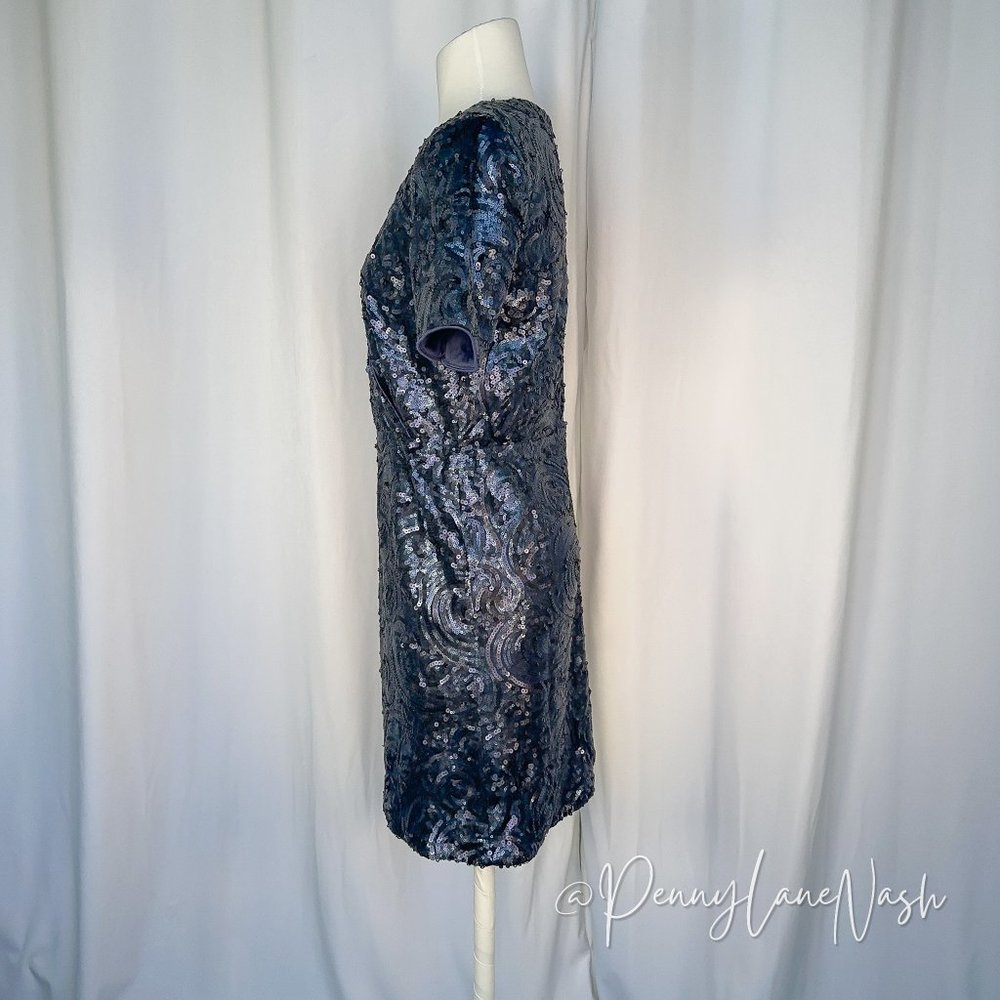 Francesca's Delany Sequined Fax Wrap Dress Navy - Picture 3 of 7